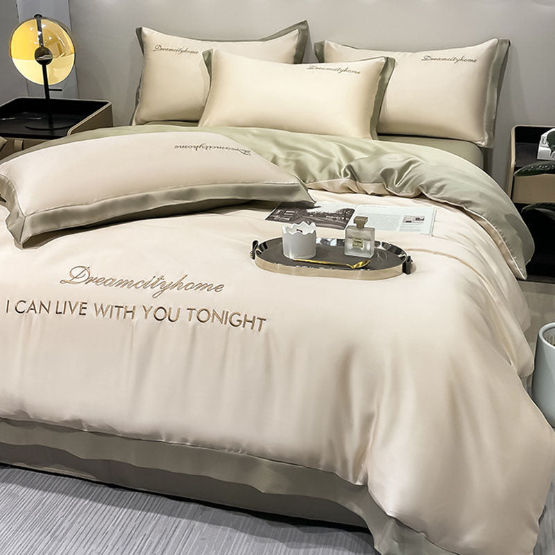 High End Embroidery Luxury Cold Feeling Bed Sheet Quilt Cover - 3 Piece Set Or 4 Piece Set_0