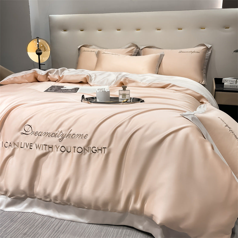 High End Embroidery Luxury Cold Feeling Bed Sheet Quilt Cover - 3 Piece Set Or 4 Piece Set_9