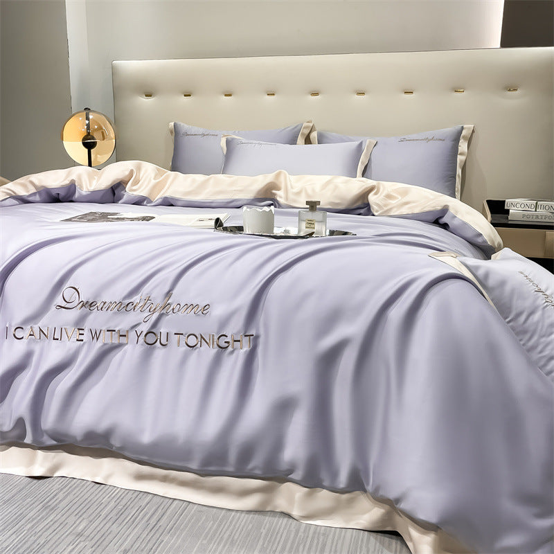 High End Embroidery Luxury Cold Feeling Bed Sheet Quilt Cover - 3 Piece Set Or 4 Piece Set_10