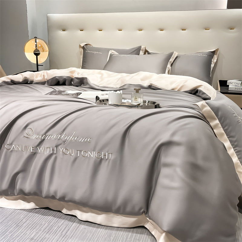 High End Embroidery Luxury Cold Feeling Bed Sheet Quilt Cover - 3 Piece Set Or 4 Piece Set_11