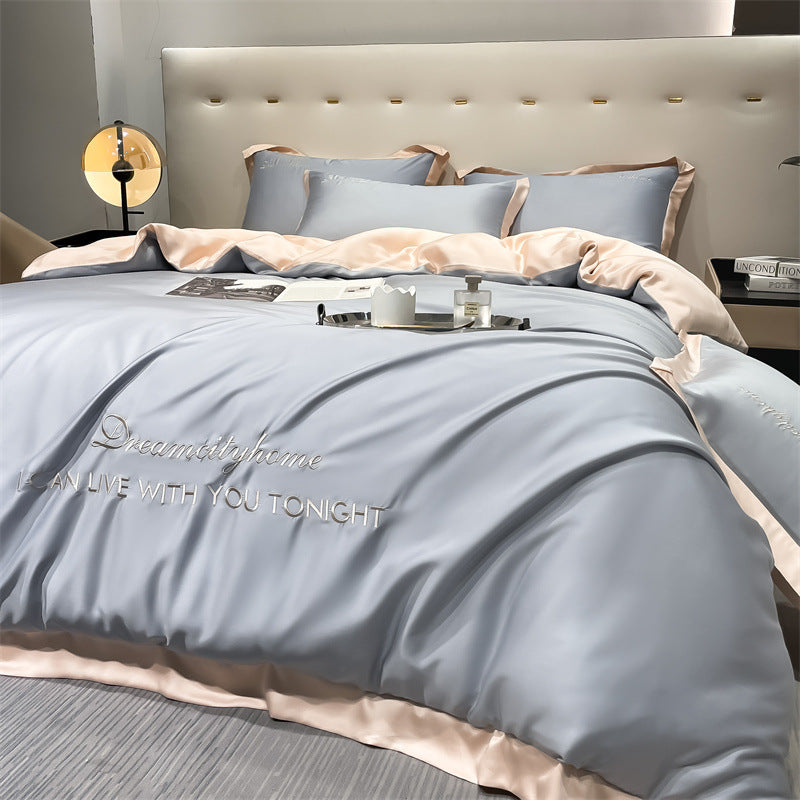 High End Embroidery Luxury Cold Feeling Bed Sheet Quilt Cover - 3 Piece Set Or 4 Piece Set_4