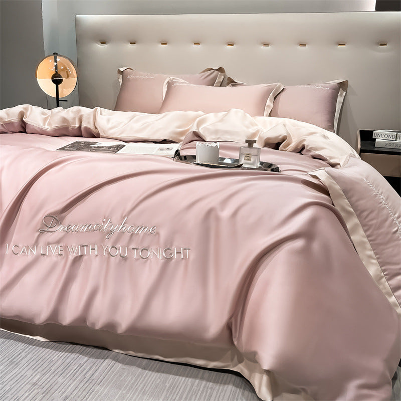 High End Embroidery Luxury Cold Feeling Bed Sheet Quilt Cover - 3 Piece Set Or 4 Piece Set_5