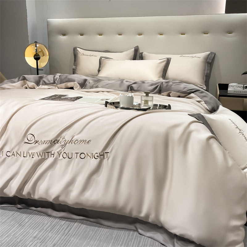 High End Embroidery Luxury Cold Feeling Bed Sheet Quilt Cover - 3 Piece Set Or 4 Piece Set_7