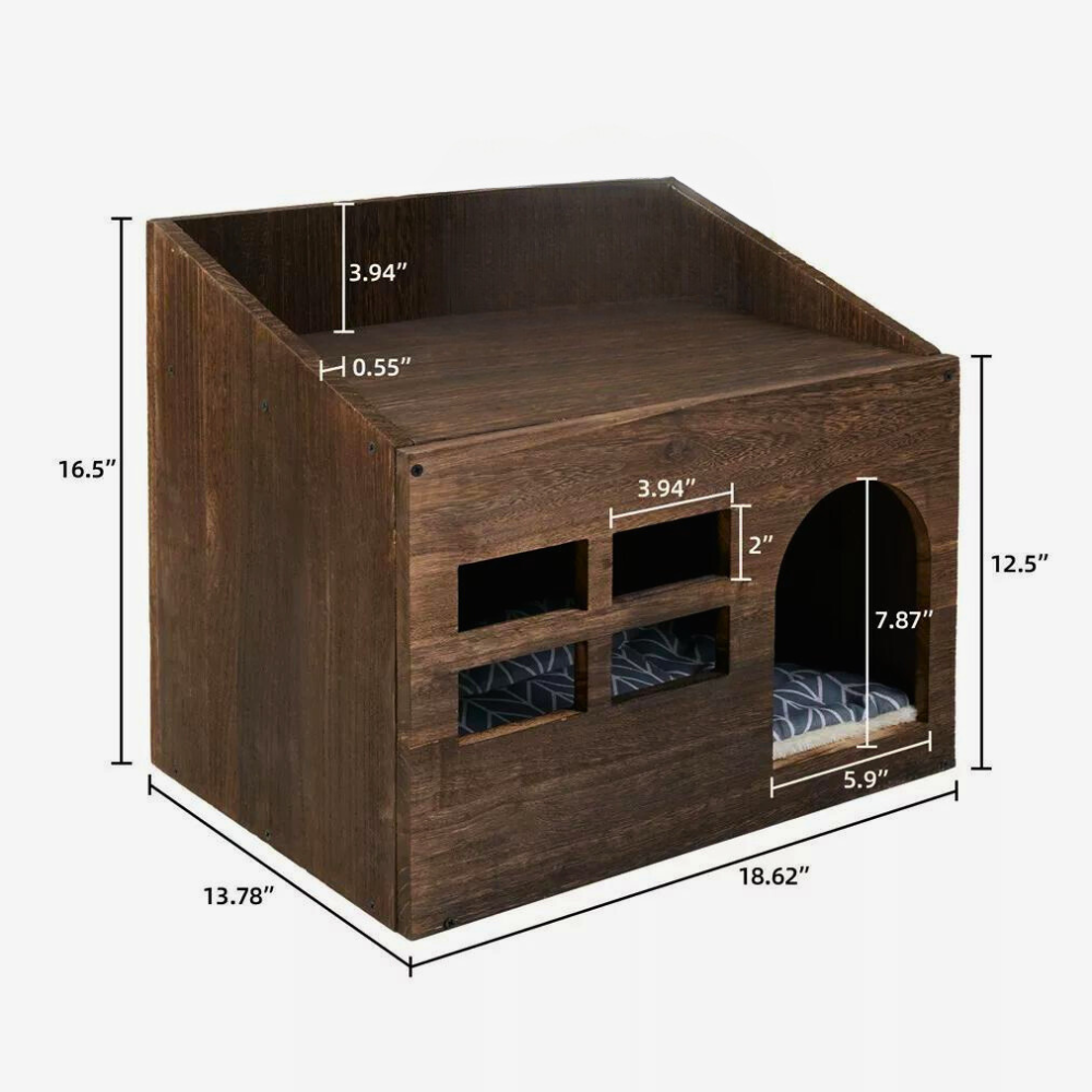 Cozy Wooden Cat Cave Bed with Cushion Pad and Litter Box_8