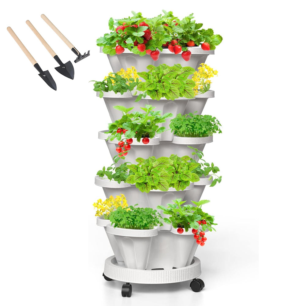 Vertical Garden Tower Planter Pots + FREE Wheels + 1 x Set Planting Tool (Limited Stock)