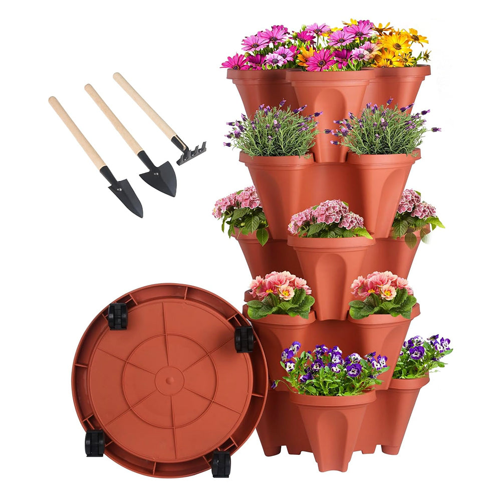 Vertical Garden Tower Planter Pots + FREE Wheels + 1 x Set Planting Tool (Limited Stock)